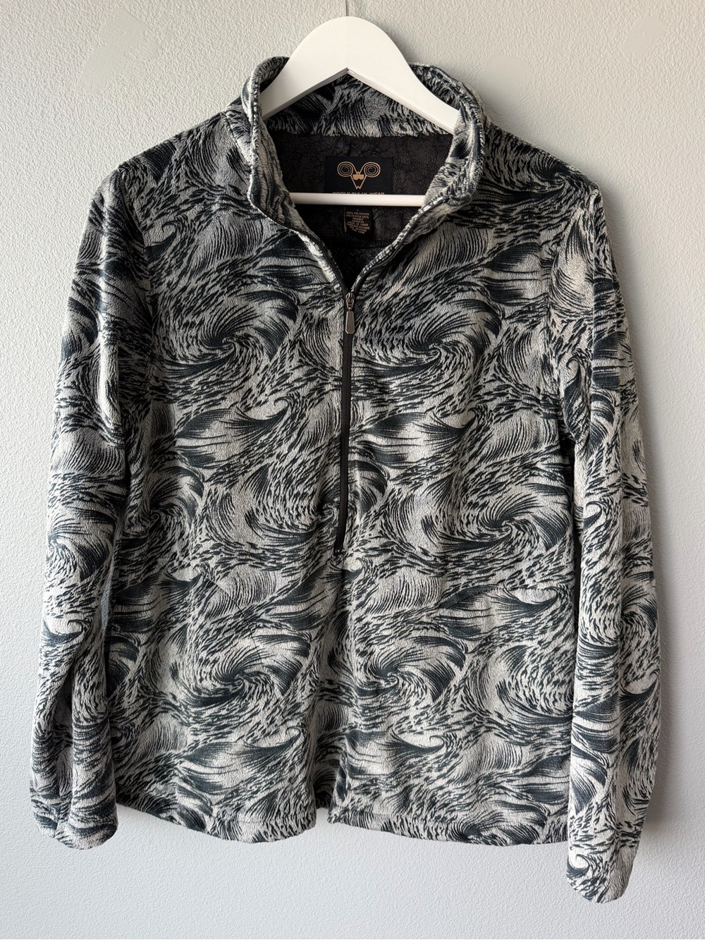 Wooly Bully Wear grey swirl long sleeve quarter zip fleece pullover jacket sz L